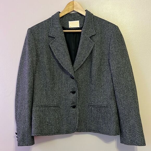 Pendleton Vintage Wool Tweed Jacket Gray Checked Blazer Women 14 Preppy Academia - Picture 1 of 9